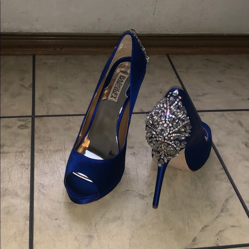 Badgley Mischka Satin Blue Heels